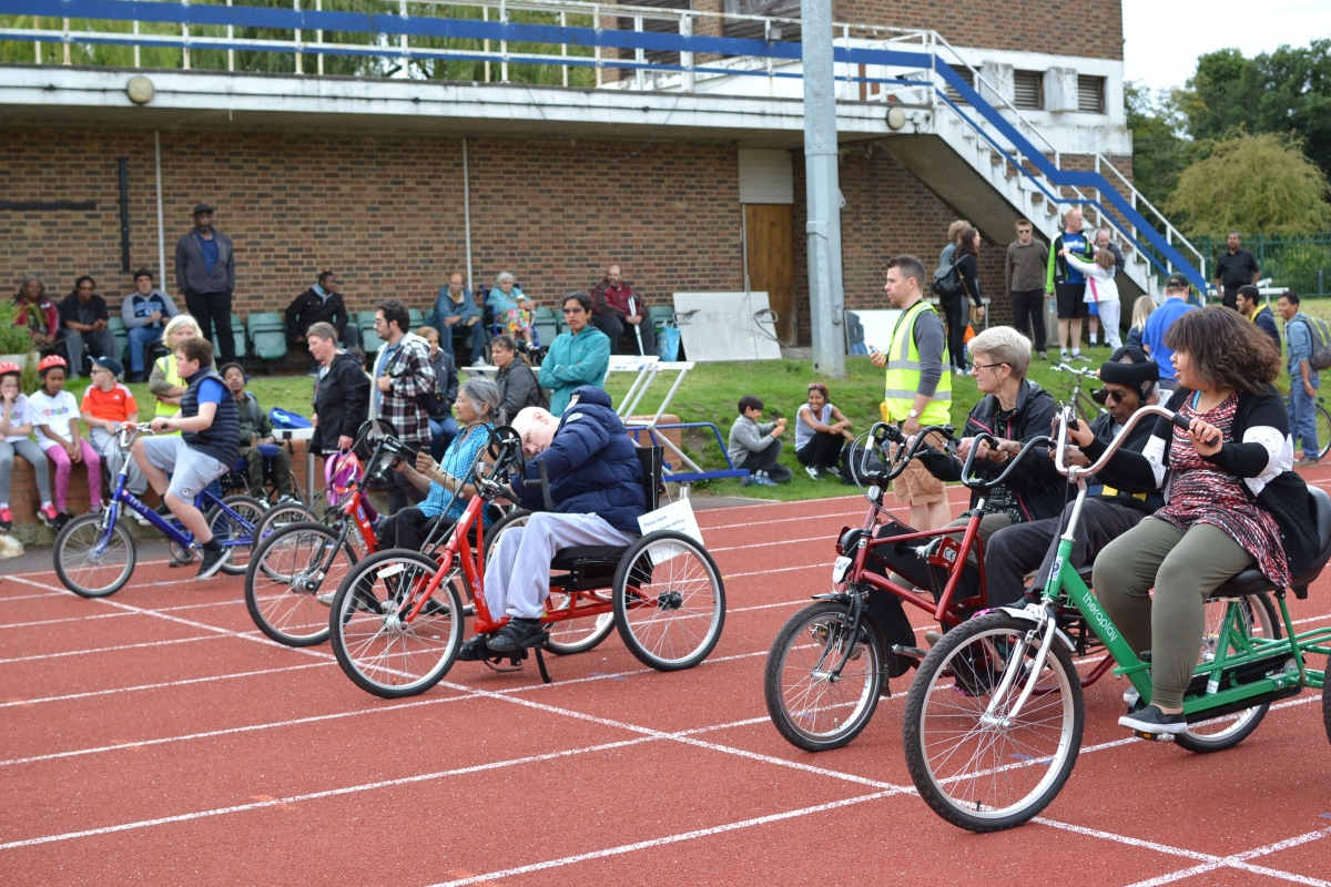 Wheelchair bikes line up